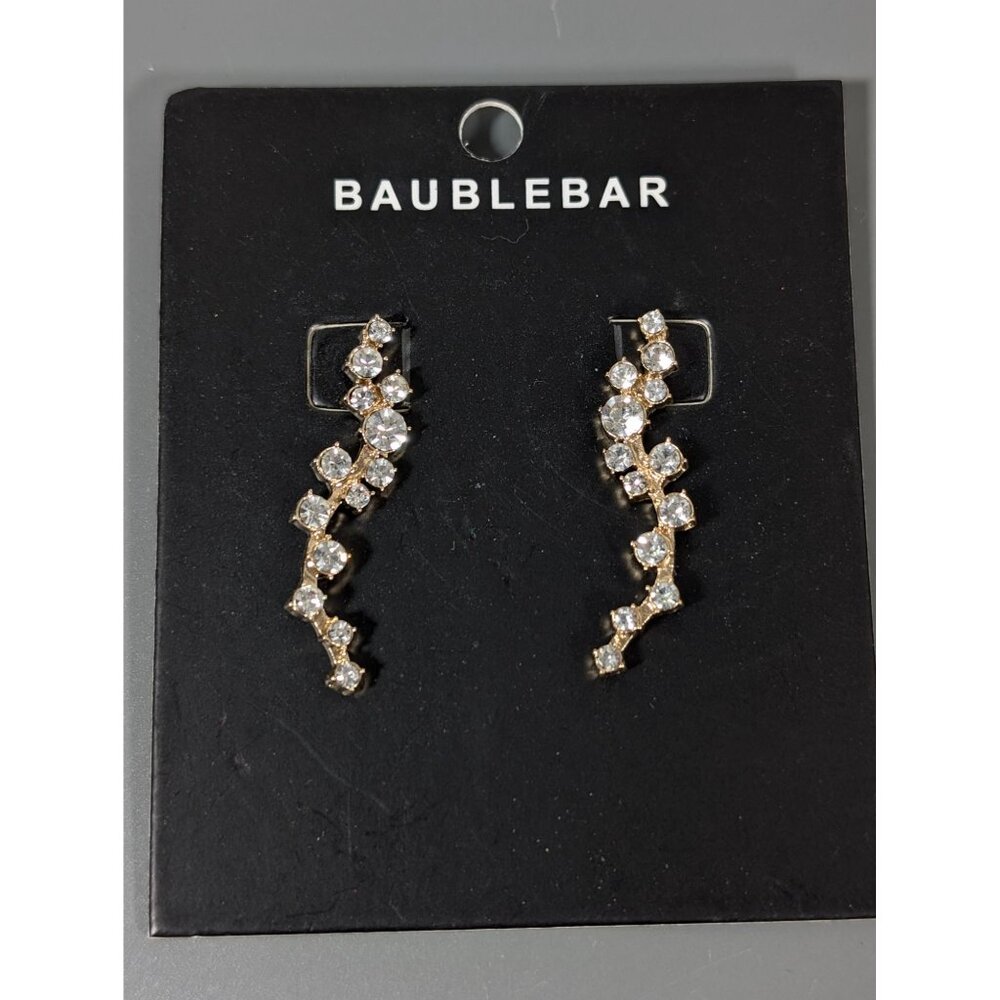 BaubleBar Gold Tone Rhinestone Drop Pierced Earrings‎ NEW Classic Evening Glam